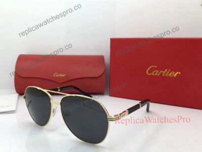 Best Quality New Replica Cartier Gold Double Bridge Mens Sunglasses